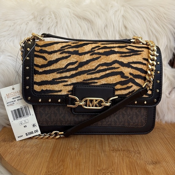 MICHAEL Michael Kors Handbags - Michael Kors NWT Heather Tiger Calf Hair Leather Logo Crossbody Bag MSRP $398